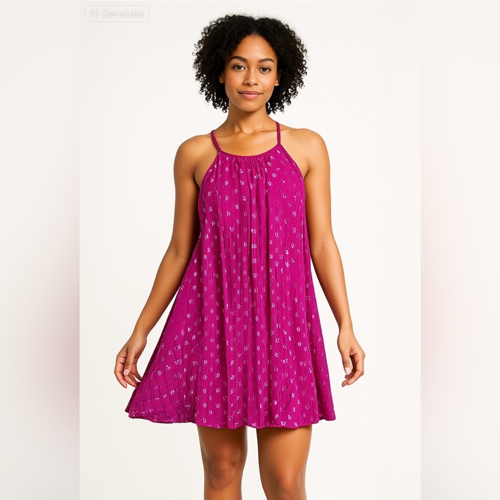 Ella Moss Fuchsia Silk Sparkly Sundress size S - Picture 2 of 13